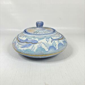 Greek Creta Dolphins Trinket Box Covered Jar Minoan Fish Swimming Lid Hand Made